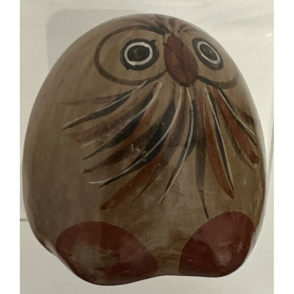 Vintage Mexico Tonala Pottery Owl Hand Painted 3” Brown Orange - Picture 7 of 9
